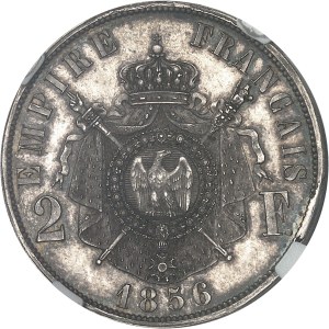 Second Empire / Napoleon III (1852-1870). Proof of 2 francs bare head, smooth edge, by Bouvet 1856, Paris.