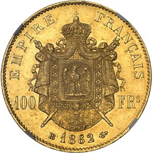 Second Empire / Napoléon III (1852-1870). 100 francs tête laurée 1862, BB, Strasbourg.