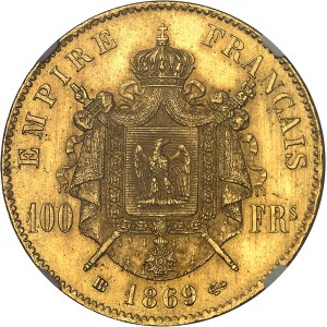 Second Empire / Napoléon III (1852-1870). 100 francs tête laurée 1869, BB, Strasbourg.