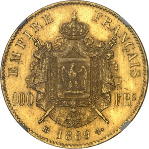 Second Empire / Napoleon III (1852-1870). 100 francs tête laurée 1869, BB, Strasbourg.