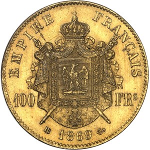 Second Empire / Napoléon III (1852-1870). 100 francs tête laurée 1869, BB, Strasbourg.