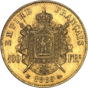 Second Empire / Napoleon III (1852-1870). 100 francs head laurel 1869, BB, Strasbourg.