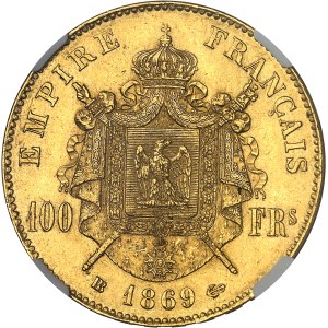 Second Empire / Napoléon III (1852-1870). 100 francs tête laurée 1869, BB, Strasbourg.