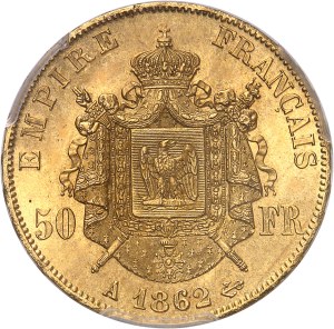 Second Empire / Napoleon III (1852-1870). 50 francs head laurel 1862 [6/5], A, Paris.