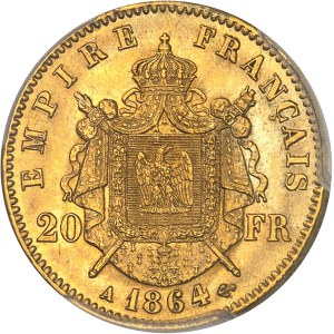 Second Empire / Napoléon III (1852-1870). 20 francs tête laurée 1864, A, Paris.