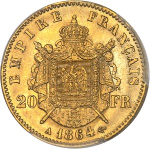 Second Empire / Napoleon III (1852-1870). 20 francs tête laurée 1864, A, Paris.