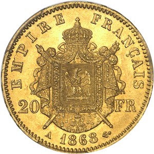 Second Empire / Napoleon III (1852-1870). 20 francs tête laurée 1868, A, Paris.