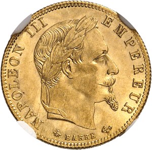 Second Empire / Napoleon III (1852-1870). 5 francs laurel head 1865, A, Paris.