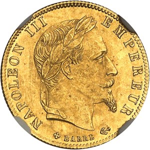 Second Empire / Napoleon III (1852-1870). 5 francs laurel head 1868, BB, Strasbourg.