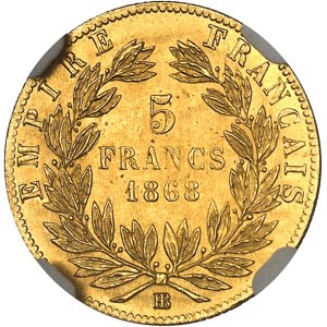 Second Empire / Napoléon III (1852-1870). 5 francs tête laurée 1868, BB, Strasbourg.