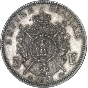 Second Empire / Napoléon III (1852-1870). 5 francs tête laurée, type “à la mèche” 1861, A, Paris.