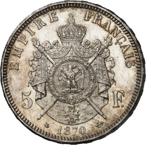 Second Empire / Napoleon III (1852-1870). 5 francs laurel head 1870, A, Paris.