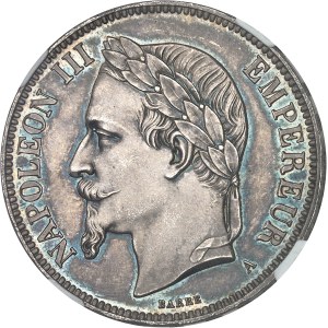 Second Empire / Napoléon III (1852-1870). Épreuve de 5 francs tête laurée, Flan bruni (PROOF) 1870, A, Paris.