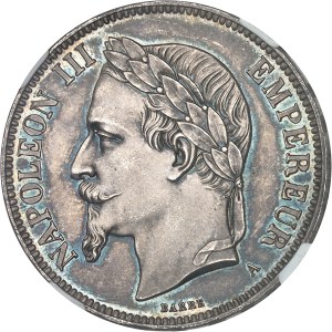 Second Empire / Napoleon III (1852-1870). Proof of 5 francs tête laurée, Flan bruni (PROOF) 1870, A, Paris.