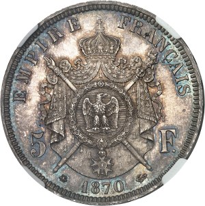 Second Empire / Napoleon III (1852-1870). Proof of 5 francs tête laurée, Flan bruni (PROOF) 1870, A, Paris.