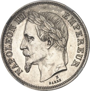 Second Empire / Napoleon III (1852-1870). Essai de 2 francs tête laurée, au double différent ancre, tranche lisse, Flan bruni (PROOF) 1862, E, Paris.