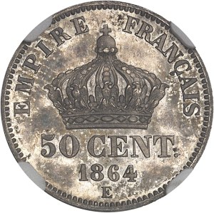 Second Empire / Napoleon III (1852-1870). Test of 50 centimes tête laurée (bee / anchor) 1864, E, Paris.