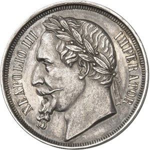 Second Empire / Napoléon III (1852-1870). Médaille monétiforme satirique au module de 5 francs, tranche striée 1870.