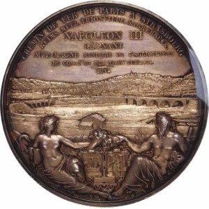 Second Empire / Napoléon III (1852-1870). Médaille, Chemin de fer de Paris à Strasbourg, par A. Bovy 1854, Paris.