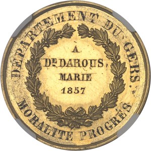 Second Empire / Napoleon III (1852-1870). Médaille d'Or, prix de moralité et progrès du concours départemental du Gers, by H. de Longueil 1857, Paris.