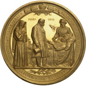 Second Empire / Napoléon III (1852-1870). Médaille d’or, visites de l’Empereur et de l’Impératrice lors de l’épidémie de choléra à l’Hôtel-Dieu et à l’hospice Beaujon, par Borrel 1865, Paris.