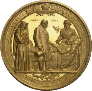 Second Empire / Napoleon III (1852-1870). Gold medal, visits by the Emperor and Empress during the cholera epidemic at Hôtel-Dieu and Hospice Beaujon, by Borrel 1865, Paris.
