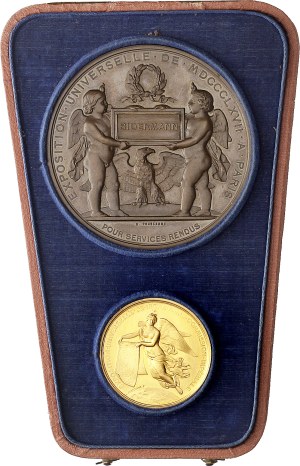 Second Empire / Napoleon III (1852-1870). Set of 2 medals, Gold and Copper, Exposition Universelle de 1867, by H. Ponscarme 1867, Paris.