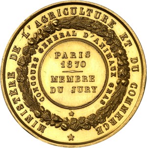 Second Empire / Napoleon III (1852-1870). Gold medal, member of the jury of the 1870 Concours général agricole d'animaux gras in Paris, by Barre 1870, Paris.