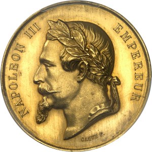 Second Empire / Napoleon III (1852-1870). Médaille d'Or, reconnaissance de la ville de Sèvres au Capitaine Lauvergnat, commandant des pompiers, by Caqué, Frappe spéciale (SP) 1870, Paris.