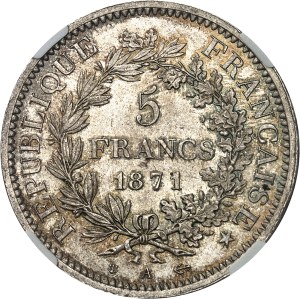 Government of National Defense (1870-1871). 5 francs Hercule, Camélinat 1871, A, Paris.