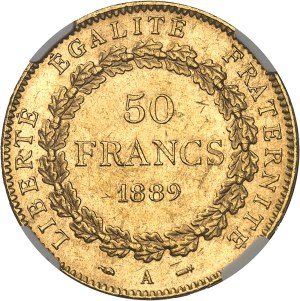 IIIe République (1870-1940). 50 francs Génie, Flan bruni (PROOF) 1889, A, Paris.