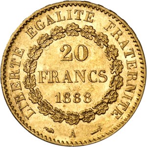 IIIe République (1870-1940). 20 francs Génie 1888, A, Paris.