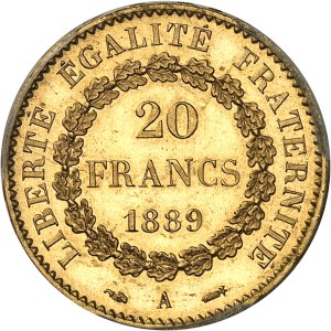IIIe République (1870-1940). 20 francs Génie, Flan bruni (PROOF) 1889, A, Paris.