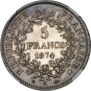 IIIe République (1870-1940). 5 francs Hercule, Flan bruni (PROOF) 1874, A, Paris.