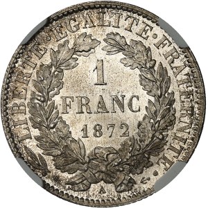 IIIe République (1870-1940). 1 franc Cérès 1872, A, Paris.