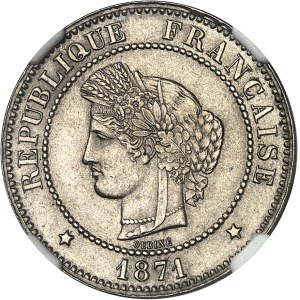 IIIe République (1870-1940). Épreuve de 5 centimes Cérès sur flan en maillechort 1871, A, Paris.