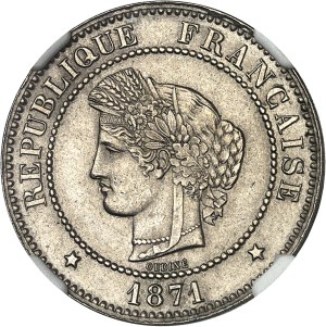 Third Republic (1870-1940). Proof of 5 centimes Cérès on a nickel silver blank 1871, A, Paris.