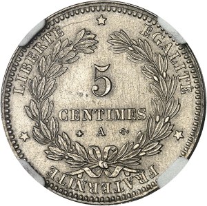 Third Republic (1870-1940). Proof of 5 centimes Cérès on a nickel silver blank 1871, A, Paris.