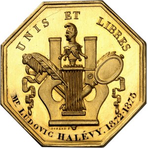 IIIe République (1870-1940). Jeton en Or de la Commission des auteurs dramatiques, attribué à Ludovic Halévy 1875, Paris.