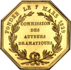 IIIe République (1870-1940). Gold token from the Commission des auteurs dramatiques, attributed to Ludovic Halévy 1875, Paris.