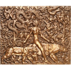 IIIe République (1870-1940). Plaque uniface, Mowgli, le Livre de la Jungle (1927), poinçon 1972, Paris.