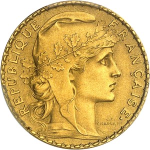 Third Republic (1870-1940). Test piece of 20 francs Marianne, mat flan and Frappe spéciale (SP) 1899, Paris.