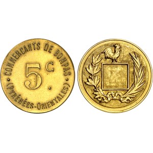 IIIe République (1870-1940). Paire avec 5 centimes au coq et 10 centimes uniface pour Bompas (66), frappes en Or ND.