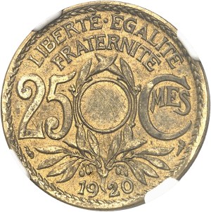 IIIe République (1870-1940). Lindauer 25-centime proof, bronze-aluminum, unperforated 1920, Paris.