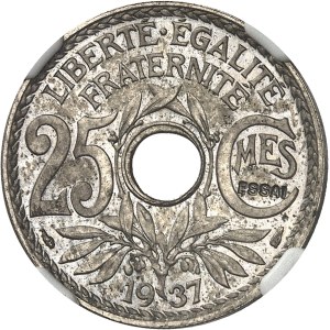 IIIe République (1870-1940). Essai de 25 centimes Lindauer en maillechort, avec ESSAI en creux 1937, Paris.