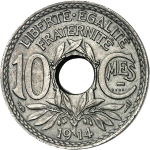 Third Republic (1870-1940). Test piece of a 10-centime Lindauer nickel coin, Frappe spéciale (SP) 1914, Paris.