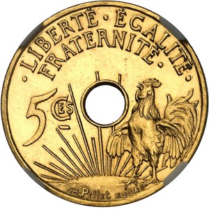 IIIe République (1870-1940). Essai en Or de 5 centimes, concours de Ch. Pillet 1913, A, Paris.