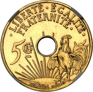 IIIe République (1870-1940). Essai en Or de 5 centimes, Ch. Pillet competition 1913, A, Paris.