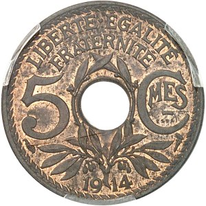 IIIe République (1870-1940). Essai de 5 centimes Lindauer en bronze 1914, Paris.