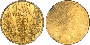 IIIe République (1870-1940). Pair of single-sided 100 franc obverse and reverse tests, 1929 competition, by Lucien Bazor 1929, Paris.